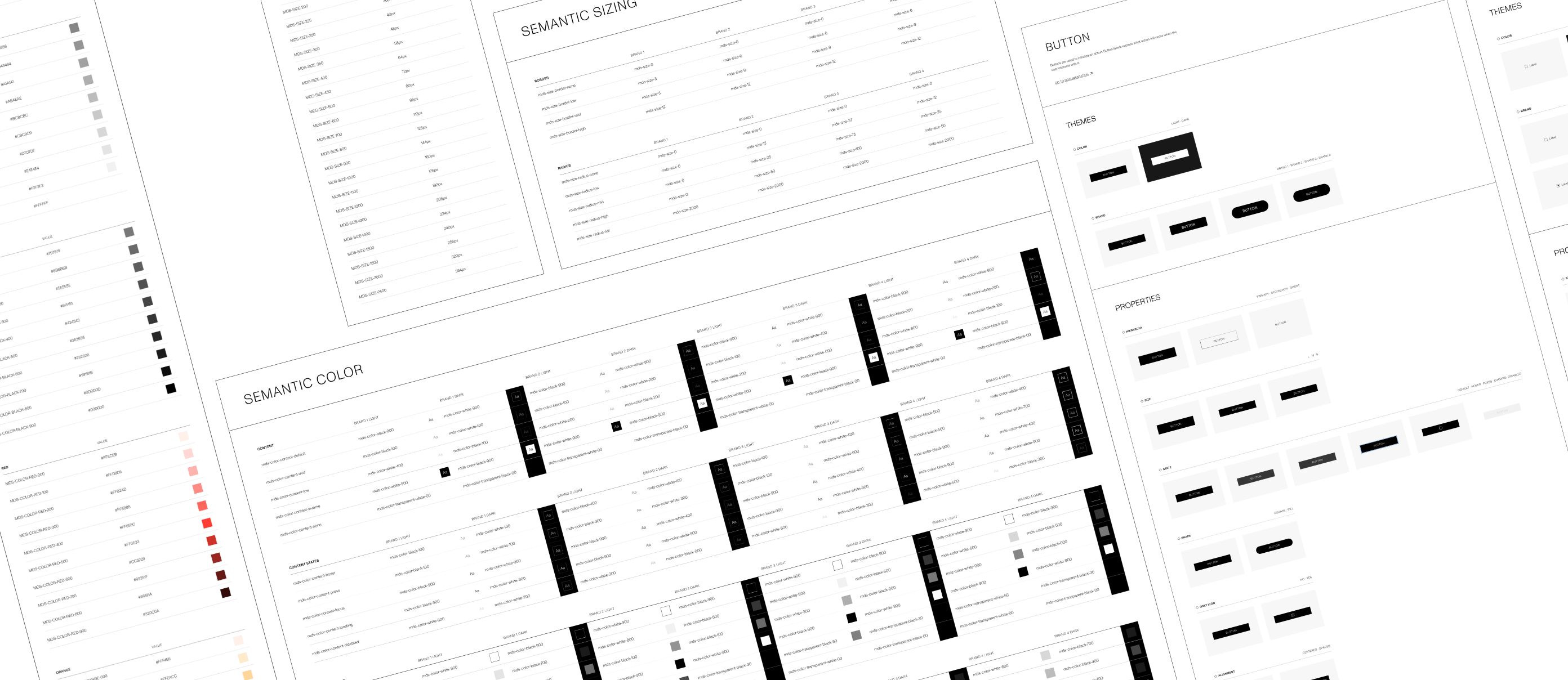 Design system audit sample: semantic color, sizing and component specs.