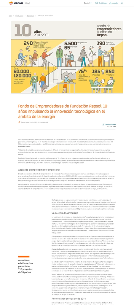 Repsol article detail page pattern