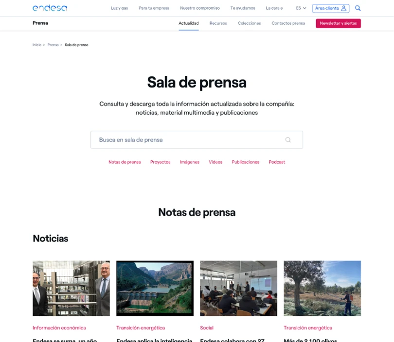 Endesa press room sitewide search bar