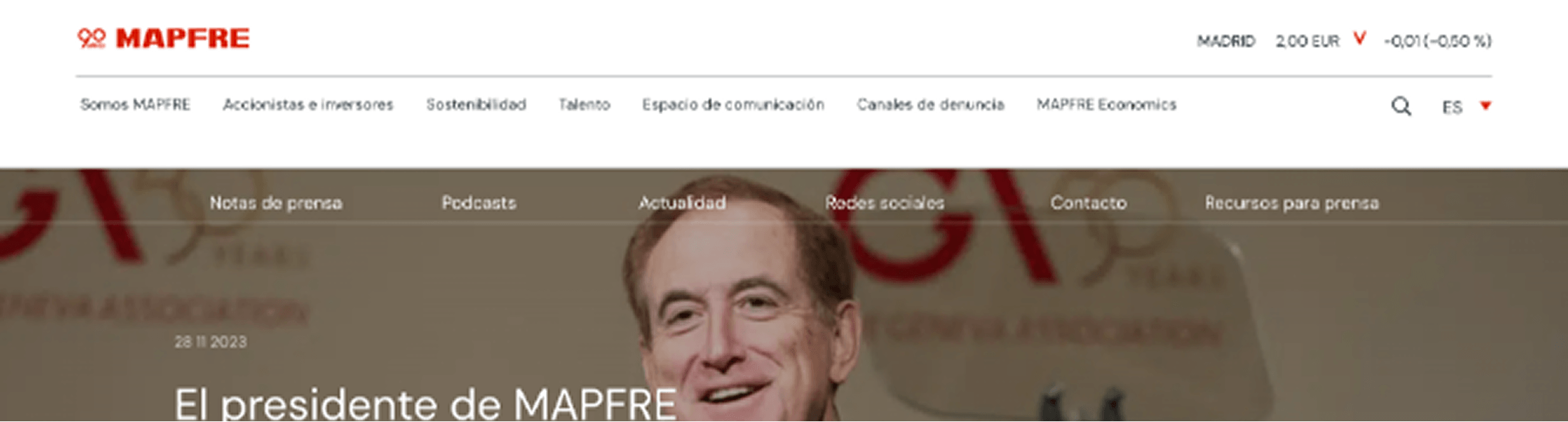 MAPFRE press room anchor menu navigation