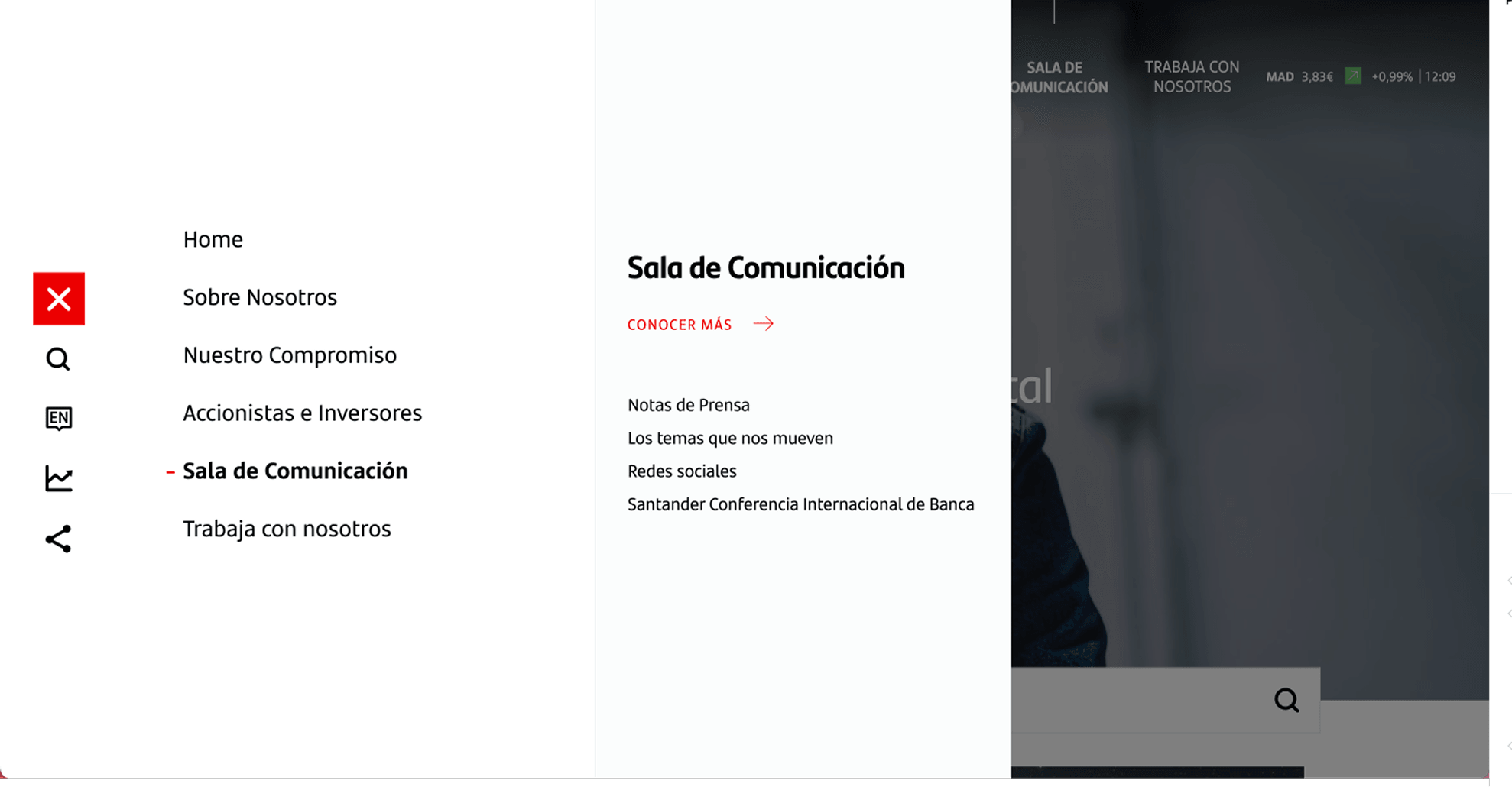 Endesa press room mega menu navigation