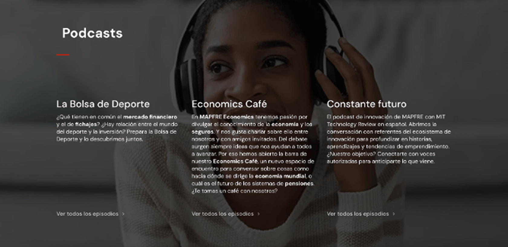 Podcast section highlighted on a press room hub page