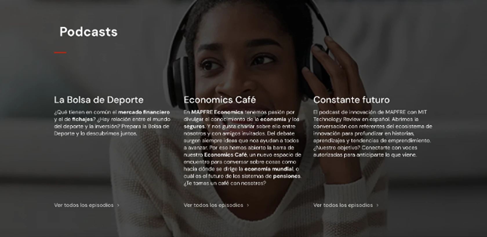Podcast section highlighted on a press room hub page