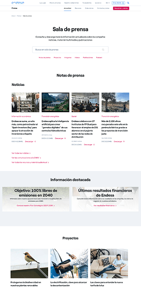 Endesa press room hub page