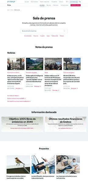 Endesa press room hub page