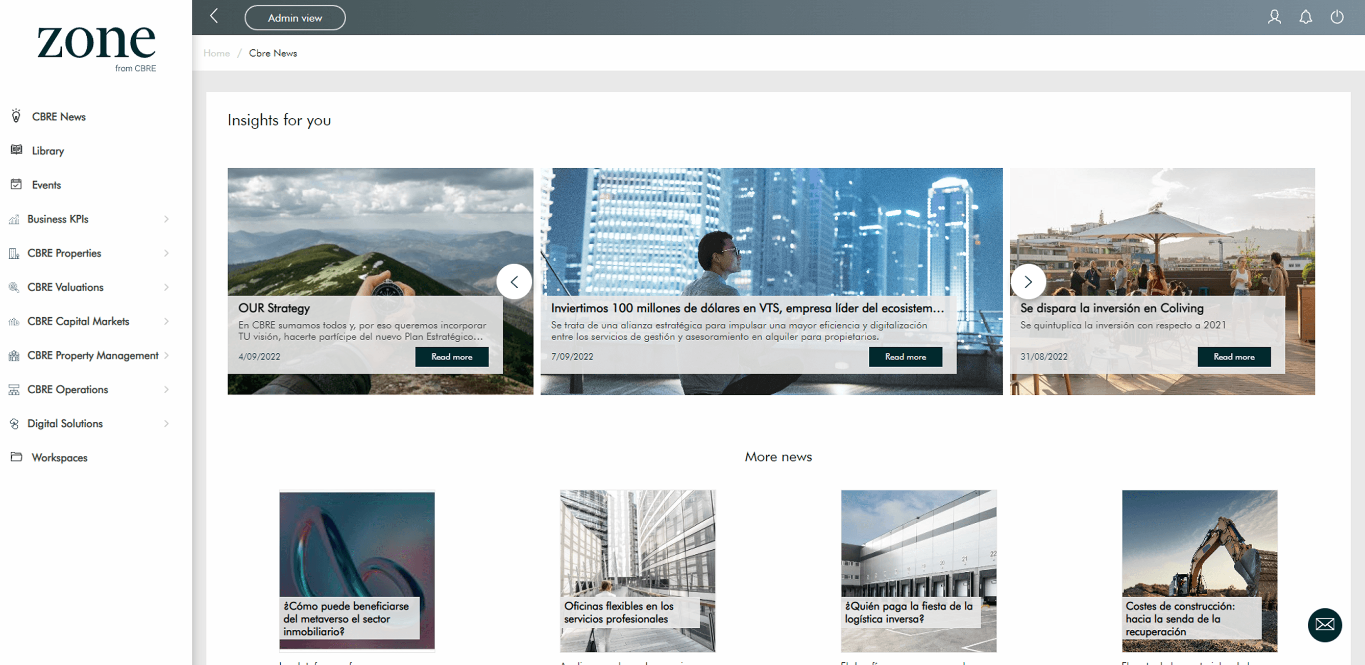 Legacy Zone intranet design before redesign