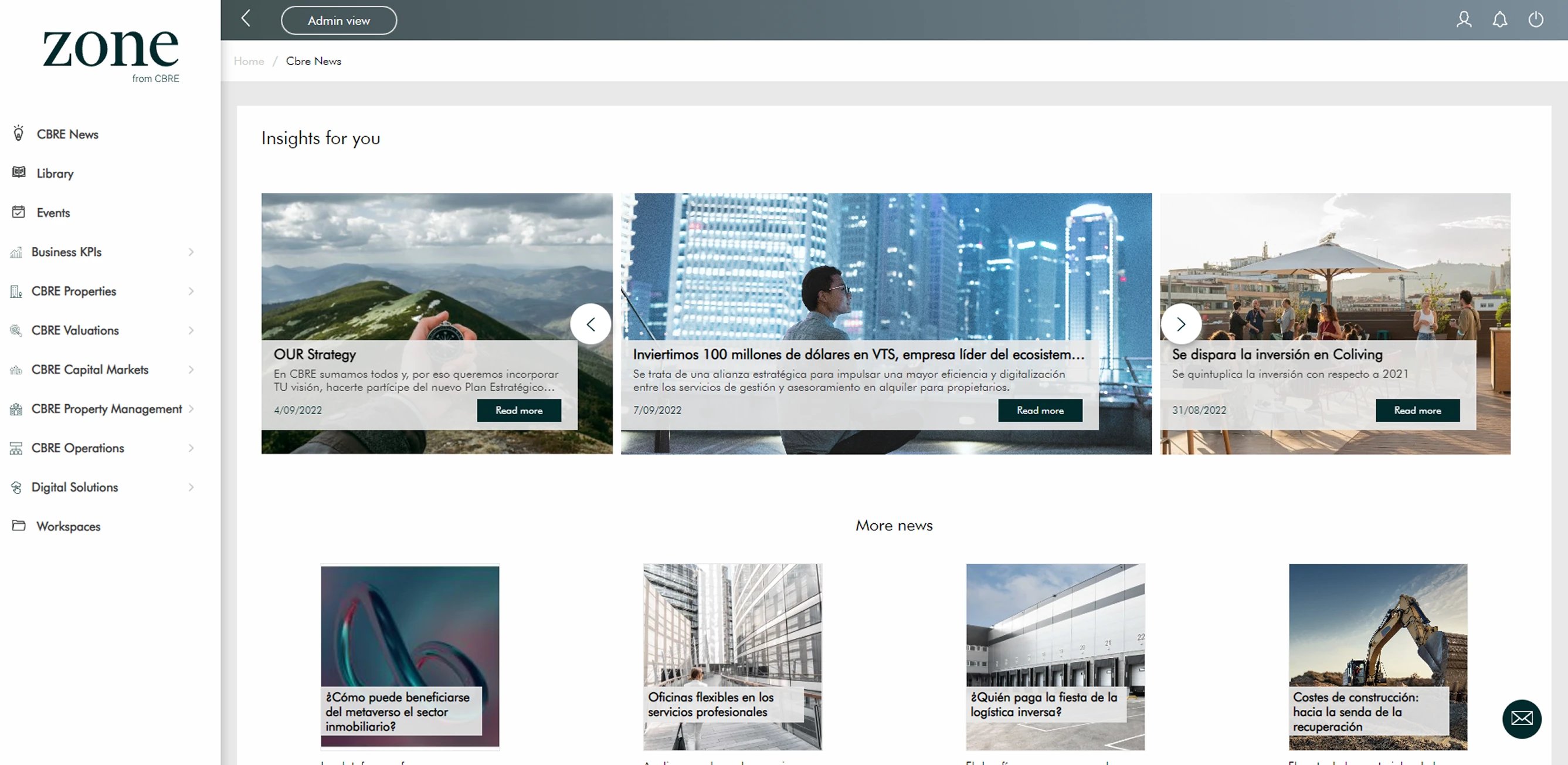 Legacy Zone intranet design before redesign